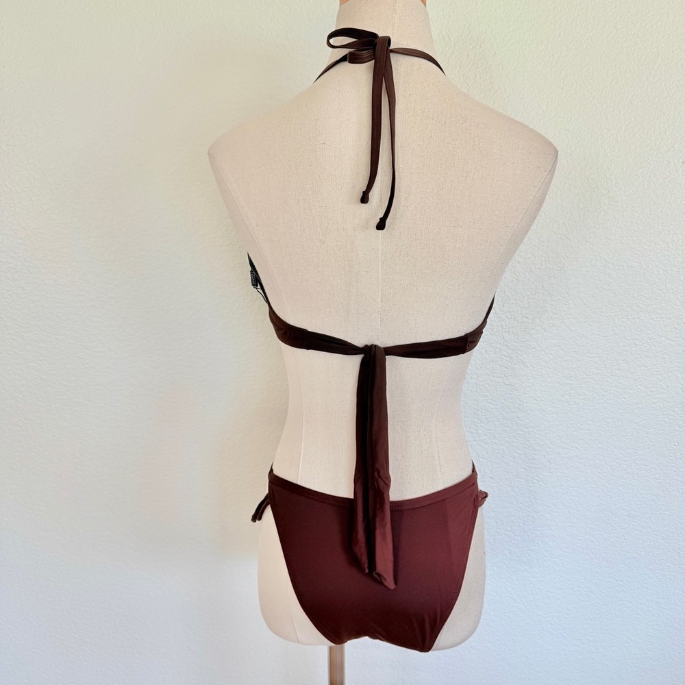 ๐ Brown Strappy Rope Gold Metal Detail Bikini Swimsuit Set - Picture 5 of 9